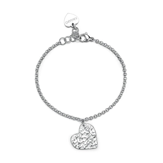 Bracciale catena S'Agapò Emotion in acciaio martellato cuore 18,5 cm