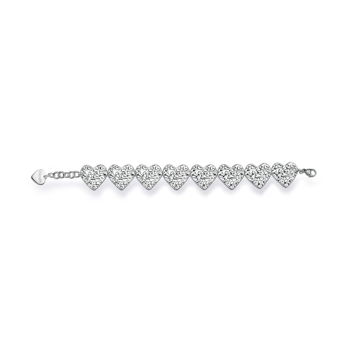 Bracciale catena S'Agapò Emotion in acciaio martellato cuori 18,5 cm