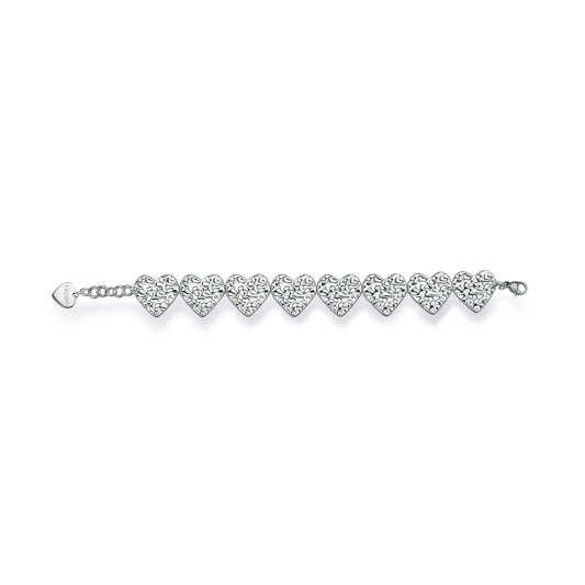 Bracciale catena S'Agapò Emotion in acciaio martellato cuori 18,5 cm