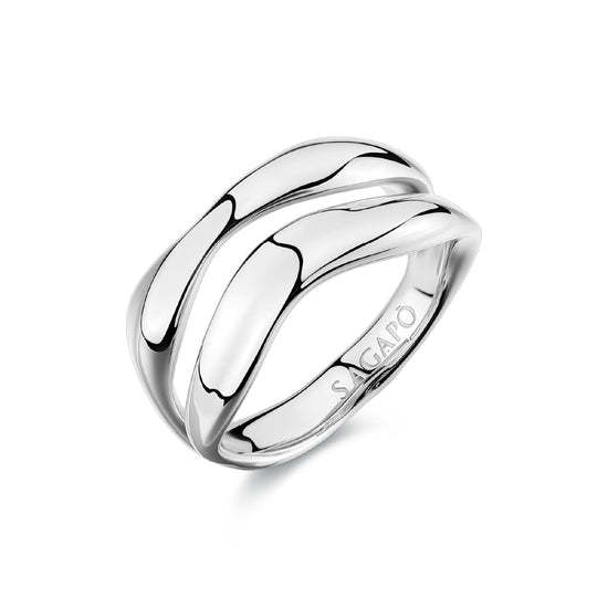 Anello aperto S'agapõ in acciaio con design ondulato 12