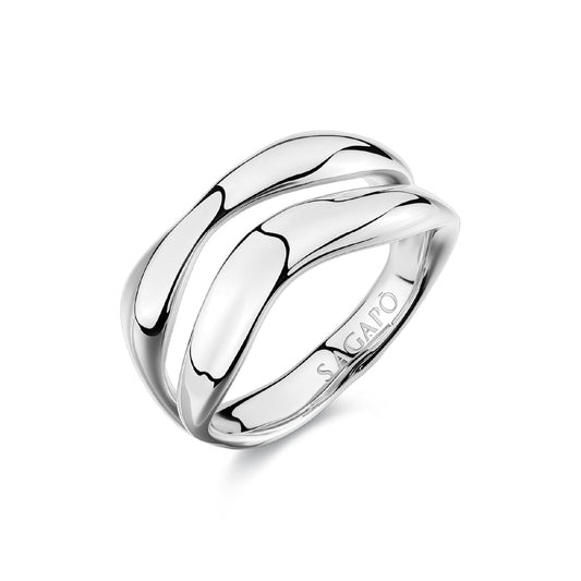 Anello aperto S'agapõ in acciaio con design ondulato 12