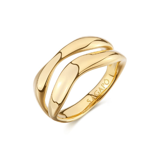Anello aperto S'agapõ in acciaio oro con design ondulato 12