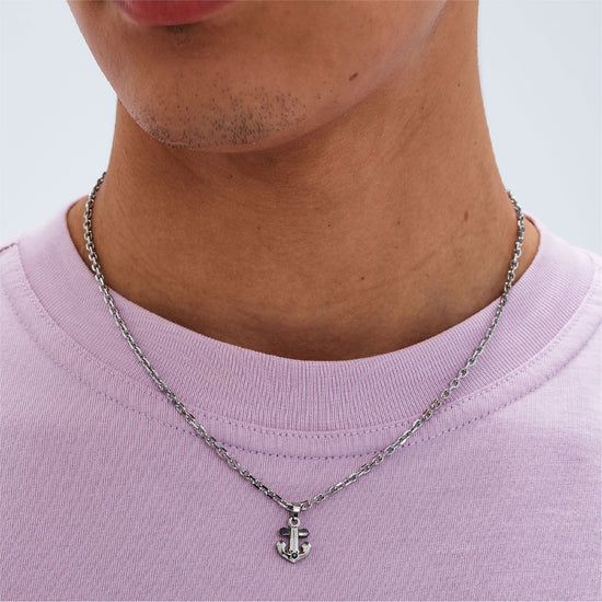 Collana da uomo S'agapõ acciaio con ancora e zircone nero MISURA UNICA