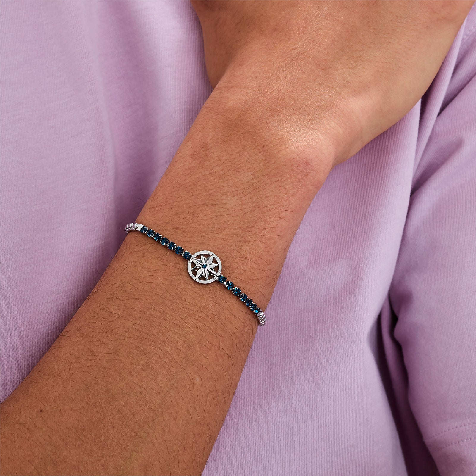 Bracciale uomo S'agapõ acciaio con rosa dei venti e zircone blu 21 cm