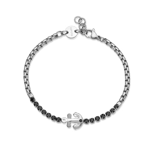 Bracciale da uomo S'agapõ acciaio con ancora e zircone nero 21 cm