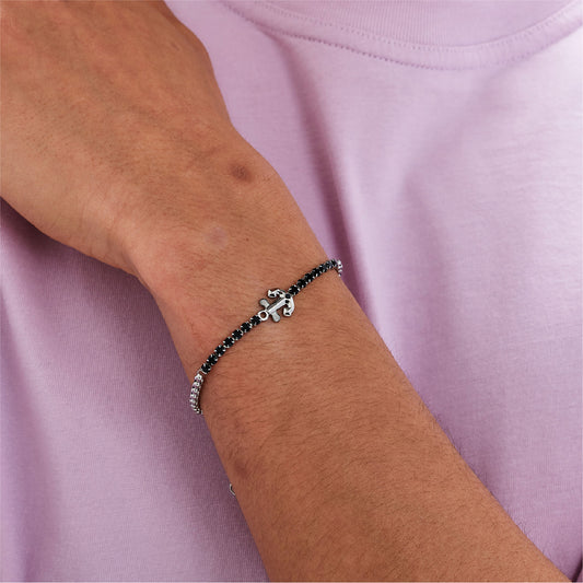 Bracciale da uomo S'agapõ acciaio con ancora e zircone nero 21 cm