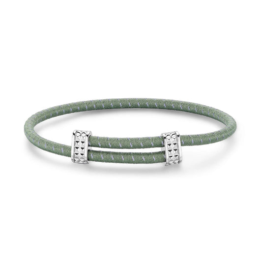 Bracciale S'agapõ in cordino verde con dettagli in acciaio elastico