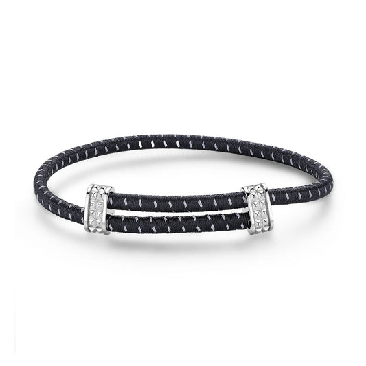 Bracciale S'agapõ in cordino nero con dettagli in acciaio elastico