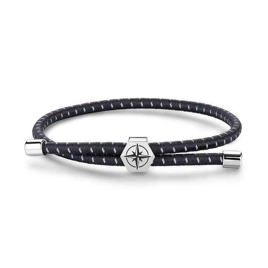 Bracciale S'agapõ in cordino nero e rosa dei venti centrale elastico