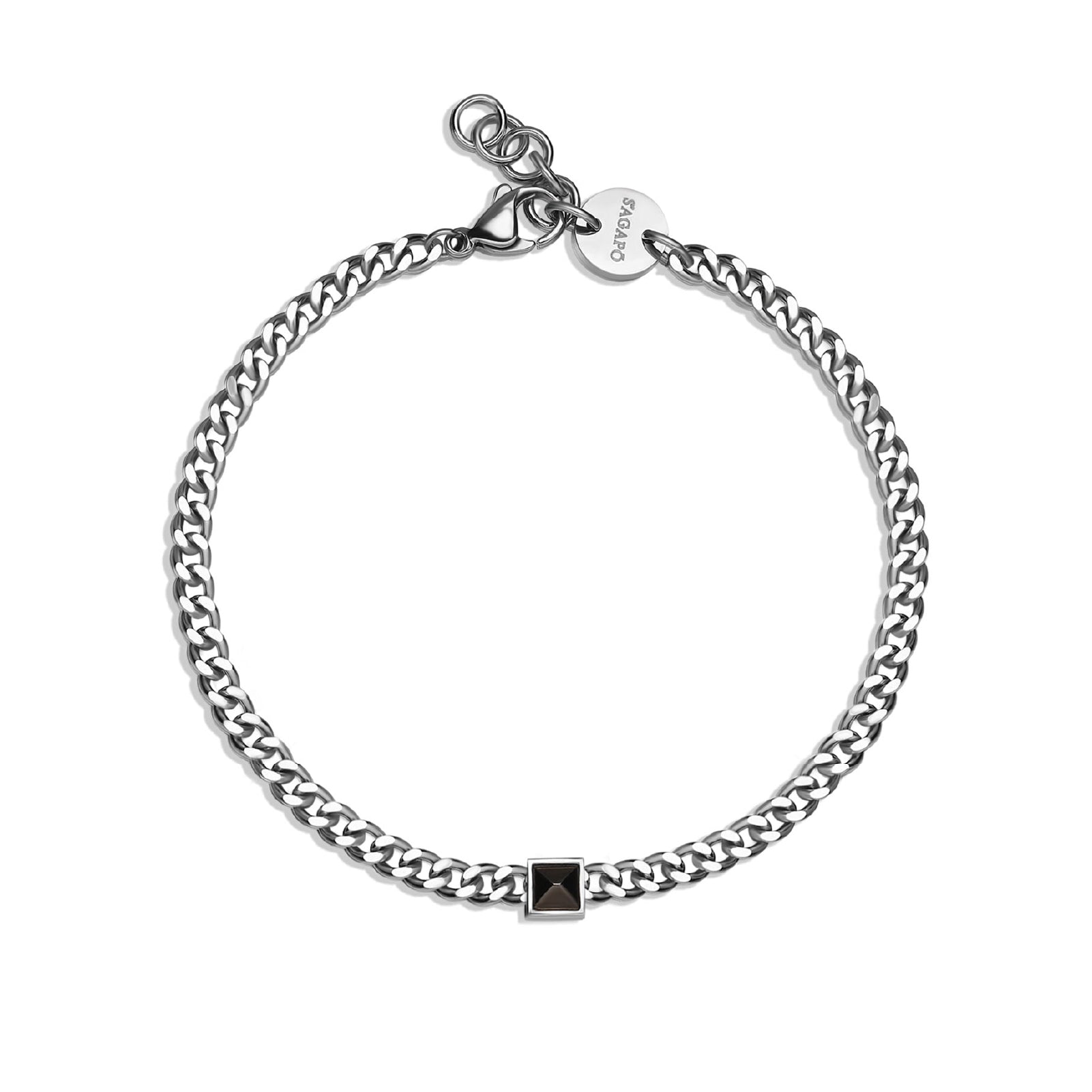 Bracciale da uomo S'agapõ acciaio con punto luce zircone nero 21 cm