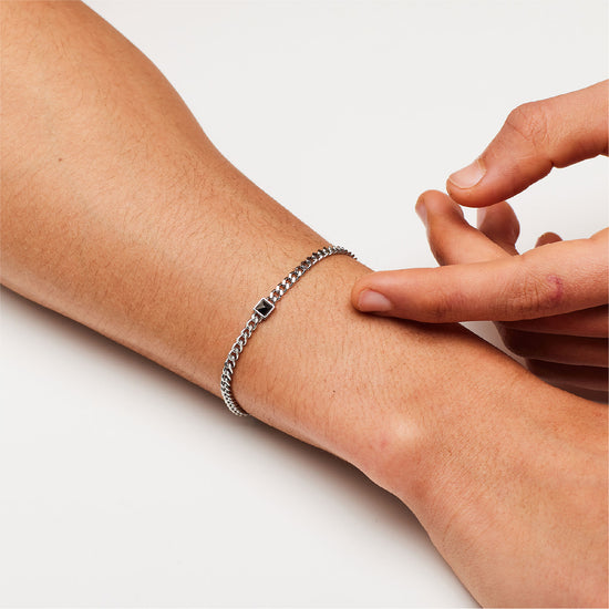 Bracciale da uomo S'agapõ acciaio con punto luce zircone nero 21 cm