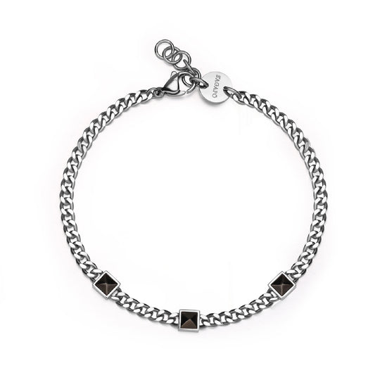 Bracciale da uomo S'agapõ acciaio con tre zirconi di colore nero 21 cm