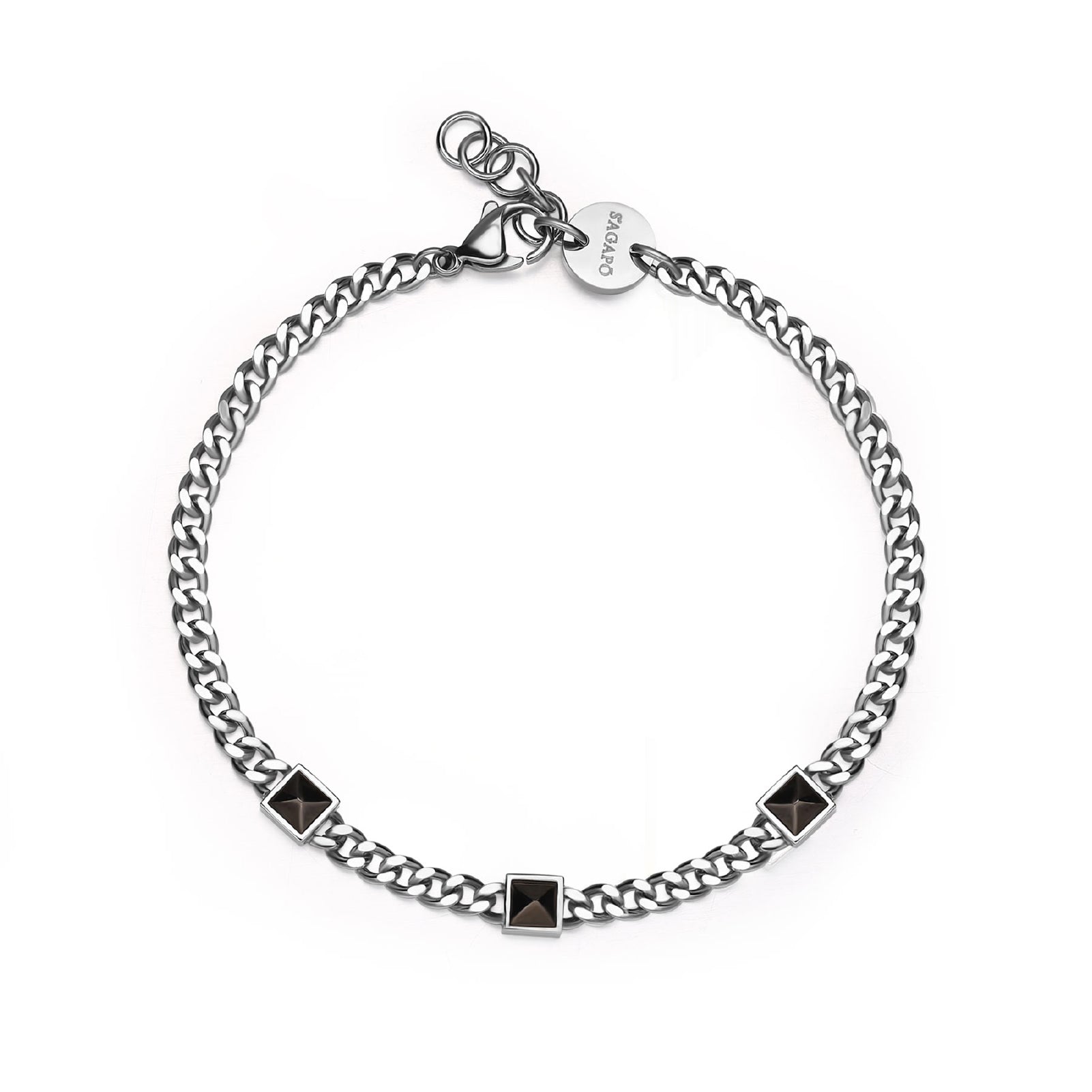 Bracciale da uomo S'agapõ acciaio con tre zirconi di colore nero 21 cm