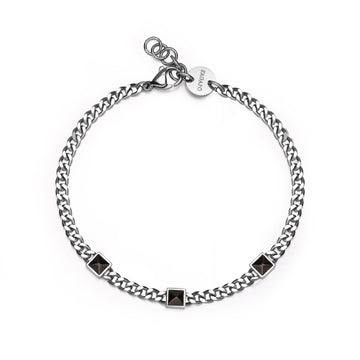 Bracciale da uomo S'agapõ acciaio con tre zirconi di colore nero 21 cm
