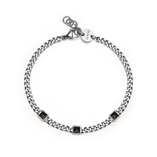 Bracciale da uomo S'agapõ acciaio con tre zirconi di colore nero 21 cm