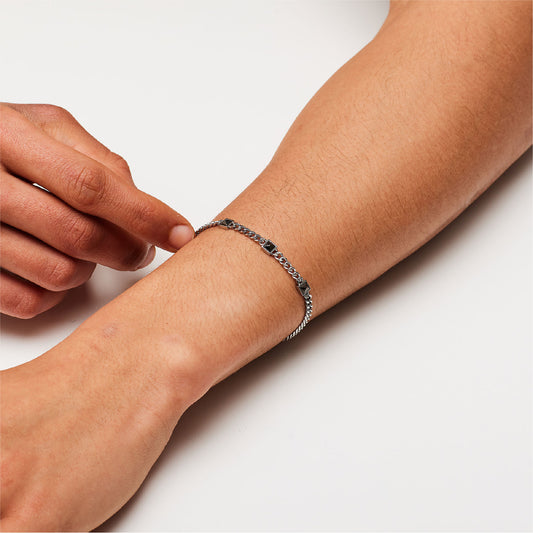 Bracciale da uomo S'agapõ acciaio con tre zirconi di colore nero 21 cm
