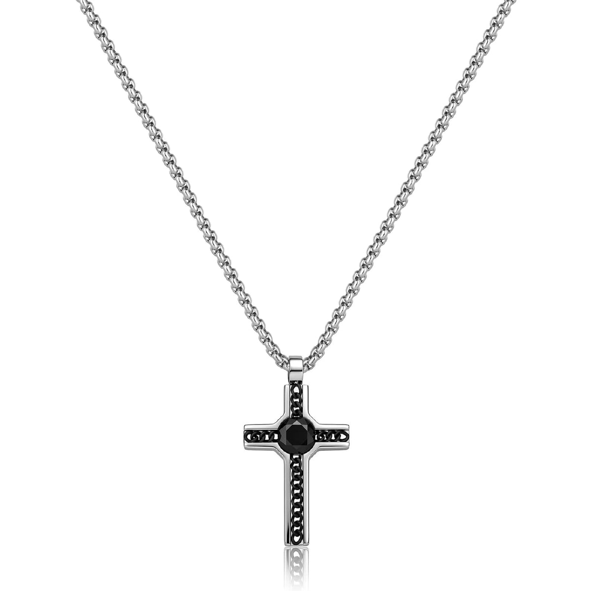 Collana catena S'Agapò Proud in acciaio e cristalli croce MISURA UNICA