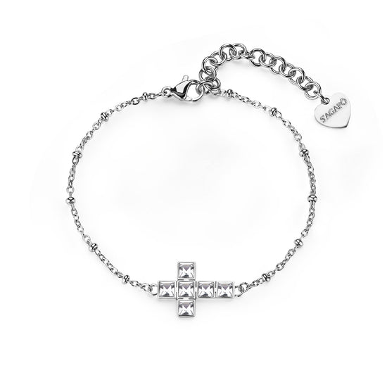 Bracciale catena donna S'agapõ acciaio con croce e cristalli 18,5 cm