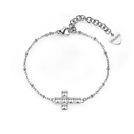 Bracciale catena donna S'agapõ acciaio con croce e cristalli 18,5 cm