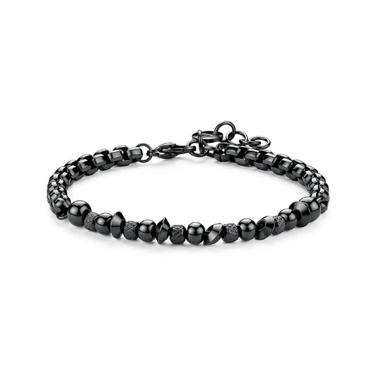 Bracciale catena S'Agapò Riot in acciaio con sfere e pvd nero 21 cm
