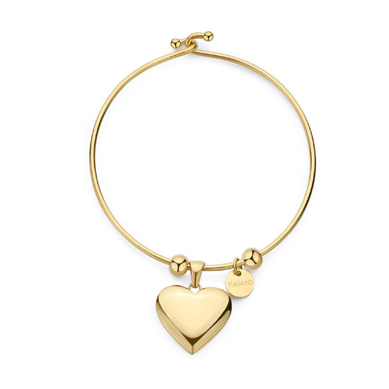 Bracciale rigido con pendente S'agapõ in acciaio 316L dorato SA.SSE24