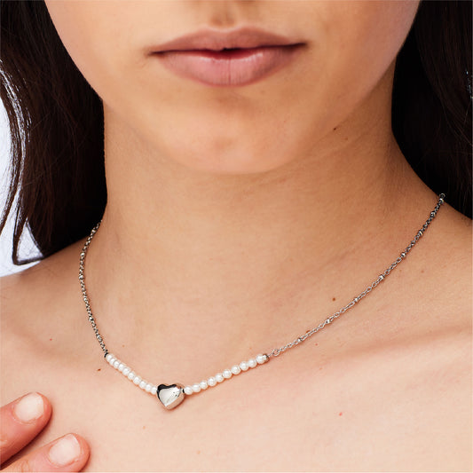 Collana girocollo da donna S'agapõ acciaio con perle e cuore MISURA UNICA
