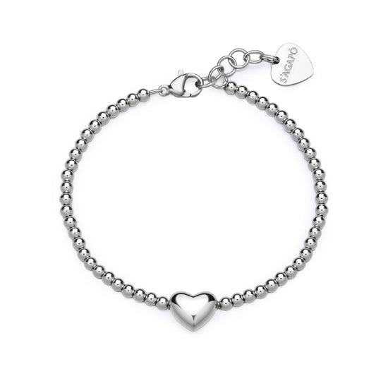 Bracciale catena da donna S'agapõ acciaio con sfere e cuore 18,5 cm