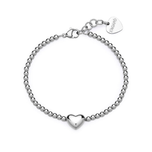 Bracciale catena da donna S'agapõ acciaio con sfere e cuore 18,5 cm