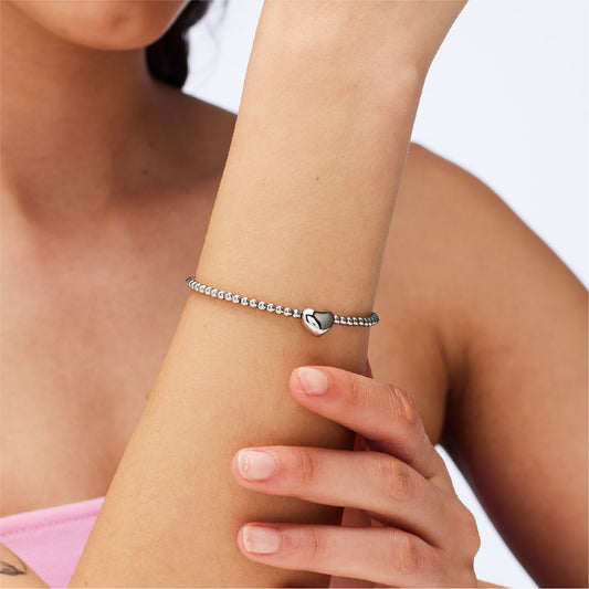 Bracciale catena da donna S'agapõ acciaio con sfere e cuore 18,5 cm