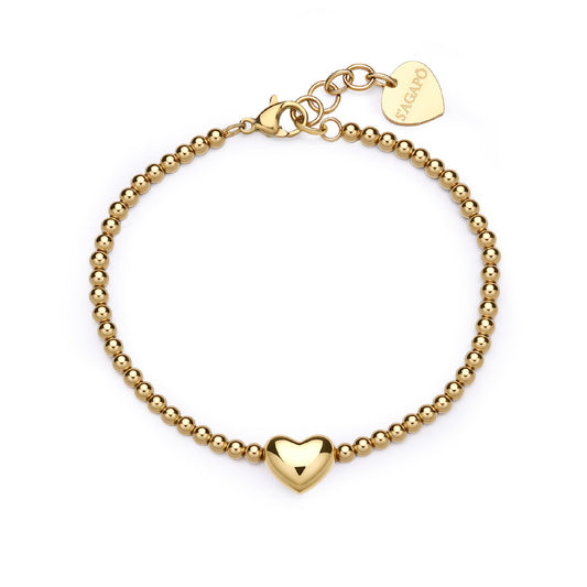 Bracciale catena S'agapõ acciaio dorato con sfere e cuore 18,5 cm