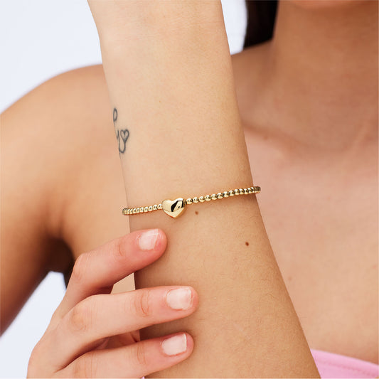Bracciale catena S'agapõ acciaio dorato con sfere e cuore 18,5 cm