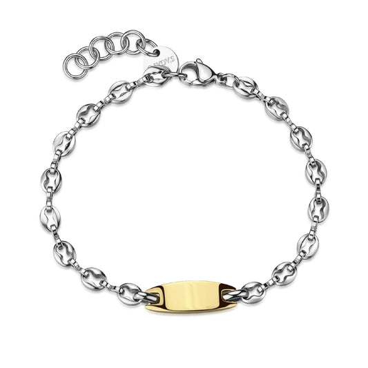 Bracciale S'agapõ Titan in acciaio con targa centrale dorata 21 cm