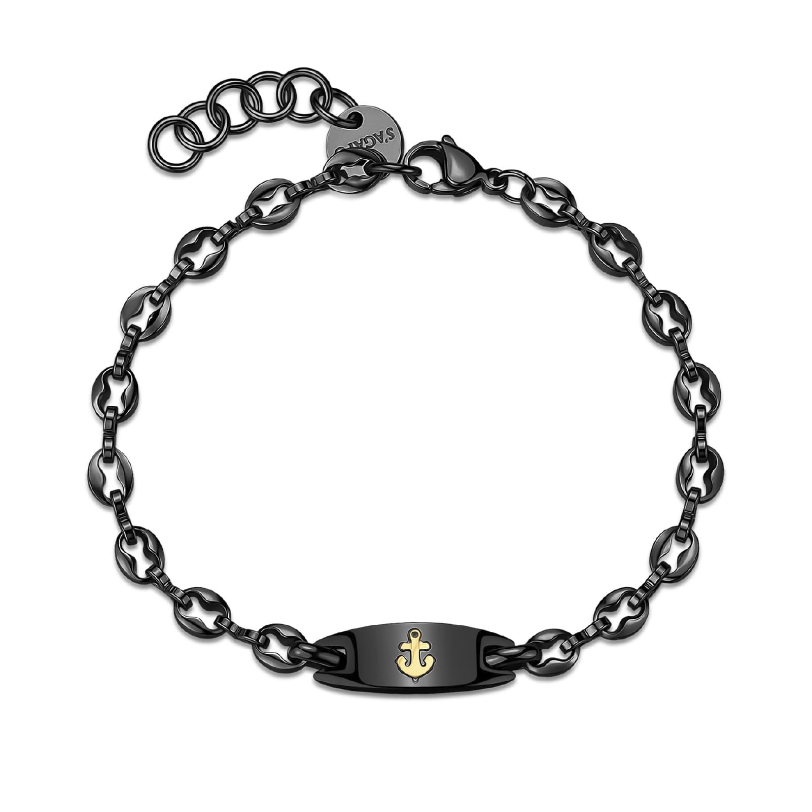 Bracciale S'agapõ Titan in pvd nero e targhetta con ancora 21 cm
