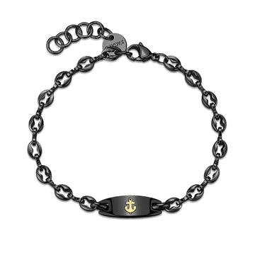 Bracciale S'agapõ Titan in pvd nero e targhetta con ancora 21 cm