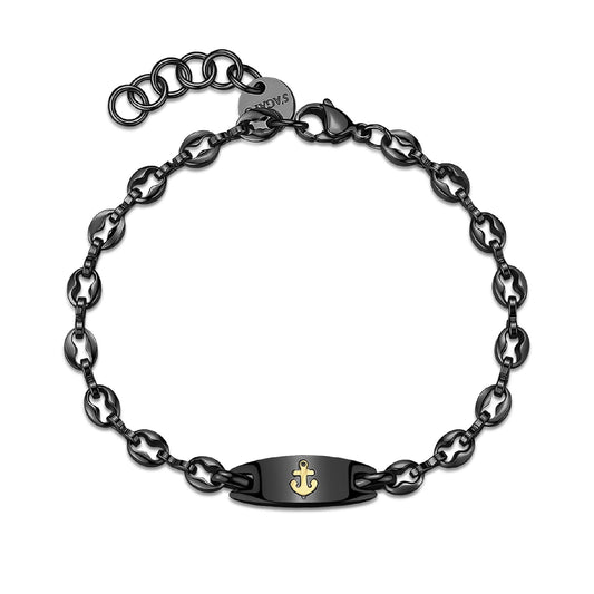 Bracciale S'agapõ Titan in pvd nero e targhetta con ancora 21 cm