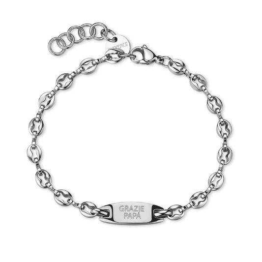 Bracciale S'agapõ Titan targa con incisione "Grazie papà" 21 cm