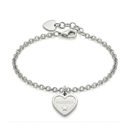 Bracciale S'agapõ in acciaio 316L con cuore scritta "Maestra" 18,5 cm