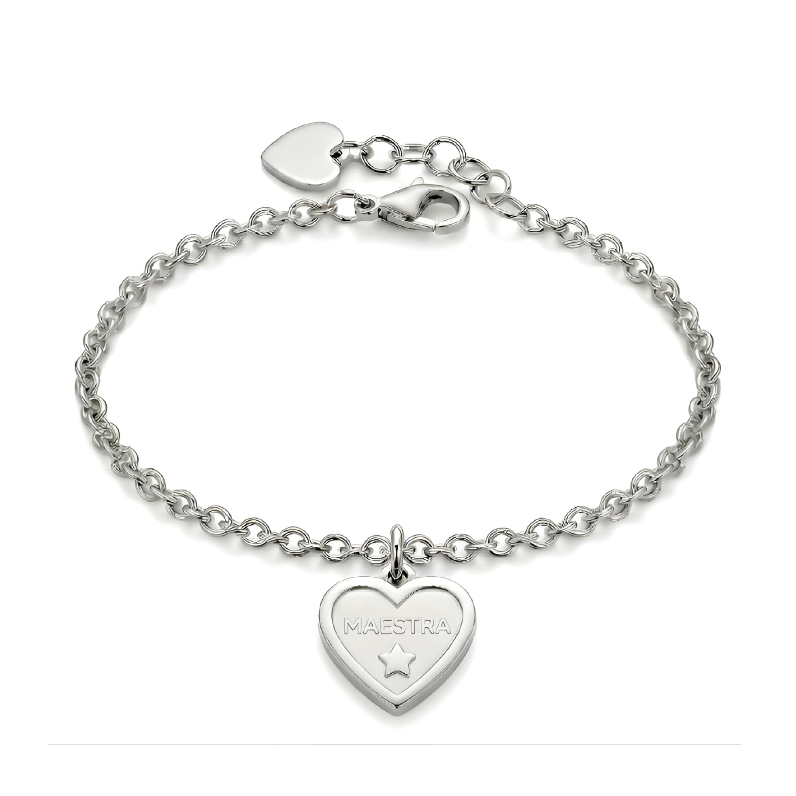 Bracciale S'agapõ in acciaio 316L con cuore scritta "Maestra" 18,5 cm