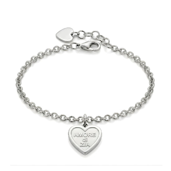 Bracciale S'agapõ in acciaio con cuore scritta "Amore di zia" 18,5 cm