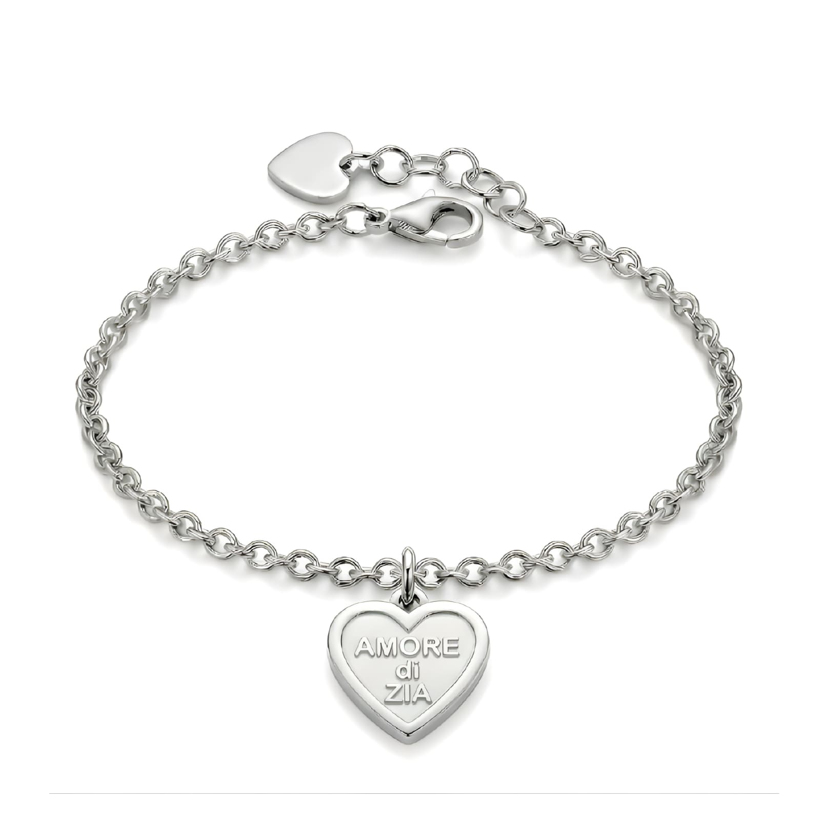 Bracciale S'agapõ in acciaio con cuore scritta "Amore di zia" 18,5 cm