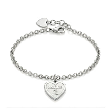 Bracciale S'agapõ in acciaio con cuore scritta "Amore di zia" 18,5 cm