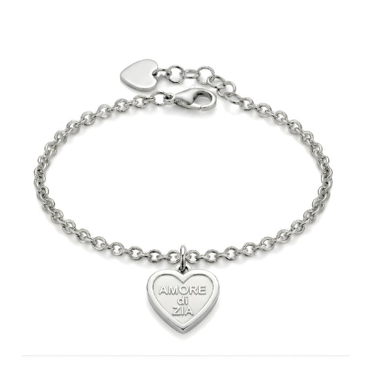 Bracciale S'agapõ in acciaio con cuore scritta "Amore di zia" 18,5 cm