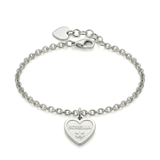 Bracciale S'agapõ in acciaio 316L con cuore scritta "Sorella" 18,5 cm