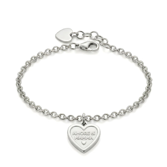 Bracciale S'agapõ in acciaio con cuore e "Amore di Mamma" 18,5 cm