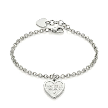 Bracciale S'agapõ in acciaio con cuore e "Amore di Mamma" 18,5 cm