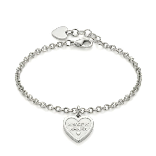 Bracciale S'agapõ in acciaio con cuore e "Amore di Mamma" 18,5 cm