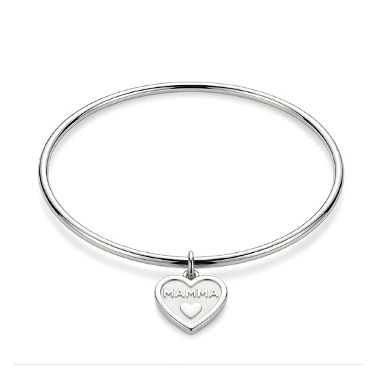 Bracciale rigido S'agapõ in acciaio cuore e scritta "Mamma" Rigido