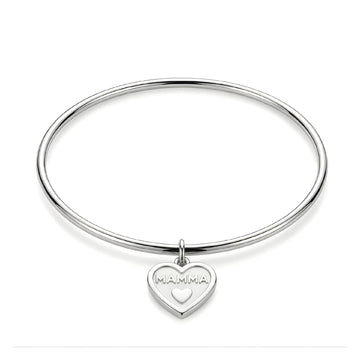 Bracciale rigido S'agapõ in acciaio cuore e scritta "Mamma" Rigido