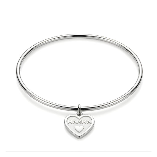 Bracciale rigido S'agapõ in acciaio cuore e scritta "Mamma" Rigido