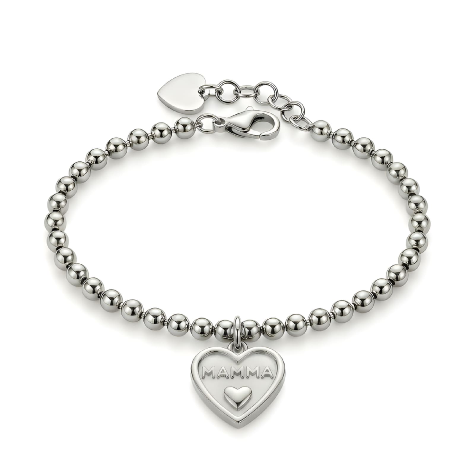 Bracciale catena S'agapõ in acciaio con catena pallini e cuore 18,5 cm